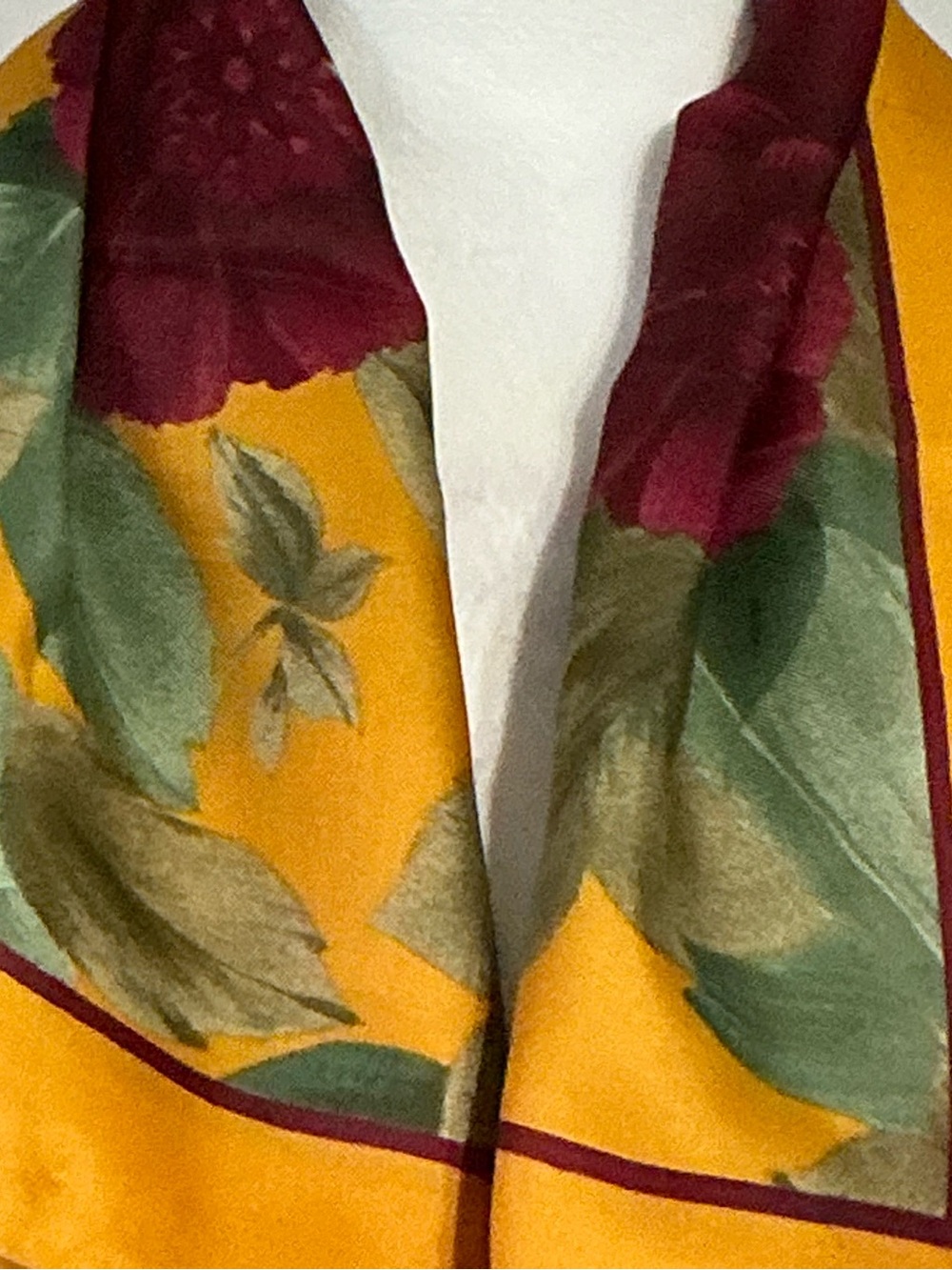 Unk Mustard Floral Silk-Feel Scarf with Burgundy and Green Accents - Picture 2 of 7